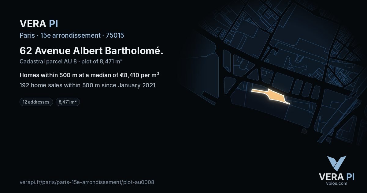 62 Avenue Albert Bartholomé, 15e arrondissement at night – the plot lit, the parcels around coloured by the prices near them