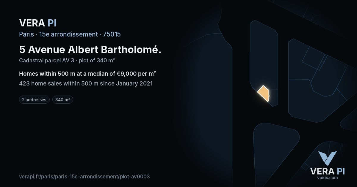 5 Avenue Albert Bartholomé, 15e arrondissement at night – the plot lit, the parcels around coloured by the prices near them
