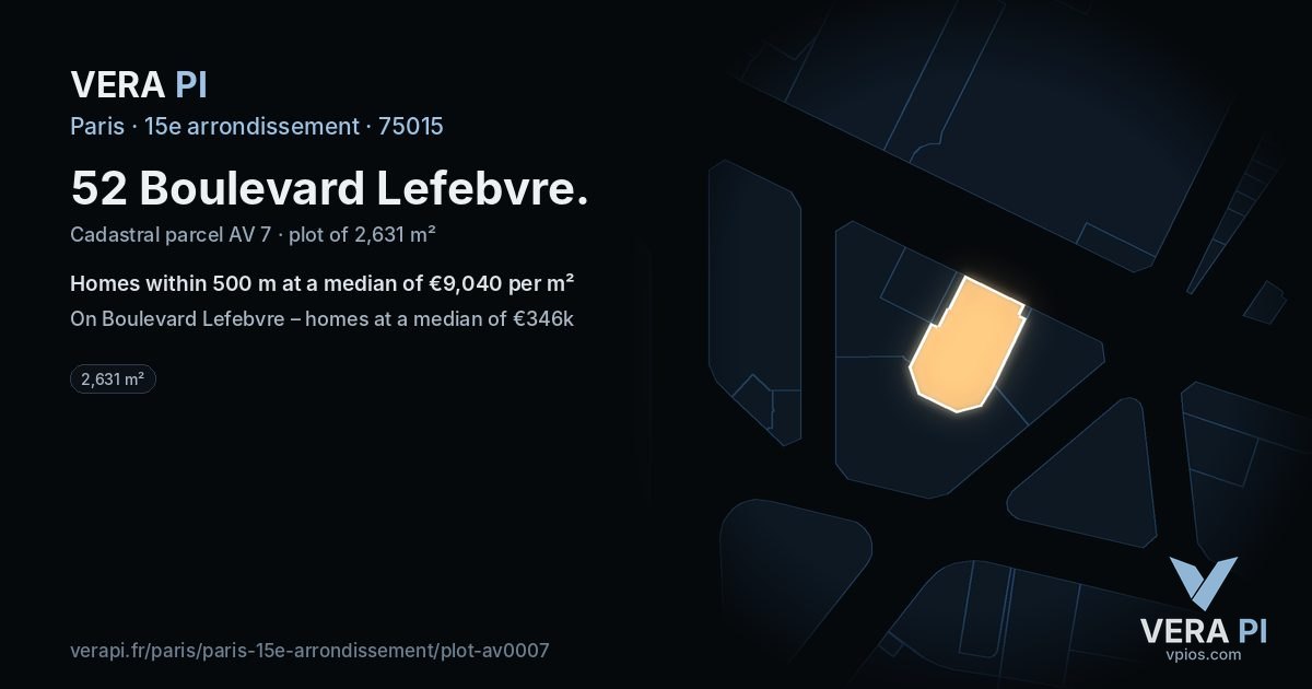 52 Boulevard Lefebvre, 15e arrondissement at night – the plot lit, the parcels around coloured by the prices near them