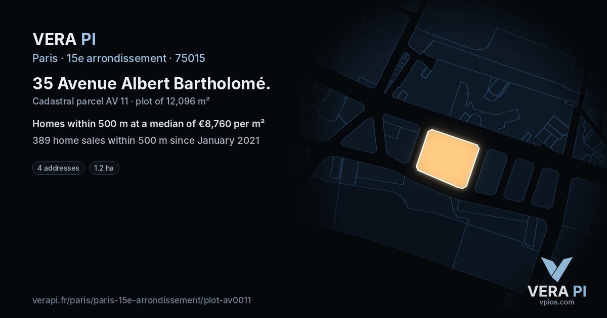 35 Avenue Albert Bartholomé, 15e arrondissement at night – the plot lit, the parcels around coloured by the prices near them