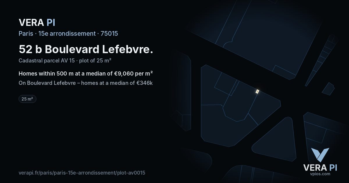 52 b Boulevard Lefebvre, 15e arrondissement at night – the plot lit, the parcels around coloured by the prices near them