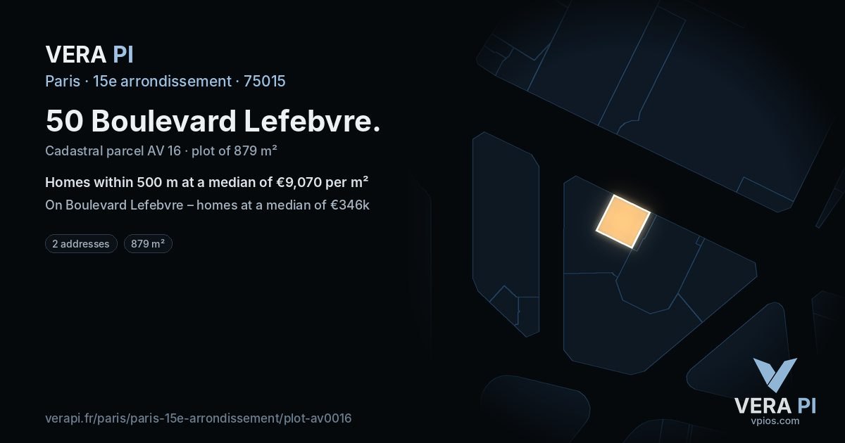 50 Boulevard Lefebvre, 15e arrondissement at night – the plot lit, the parcels around coloured by the prices near them