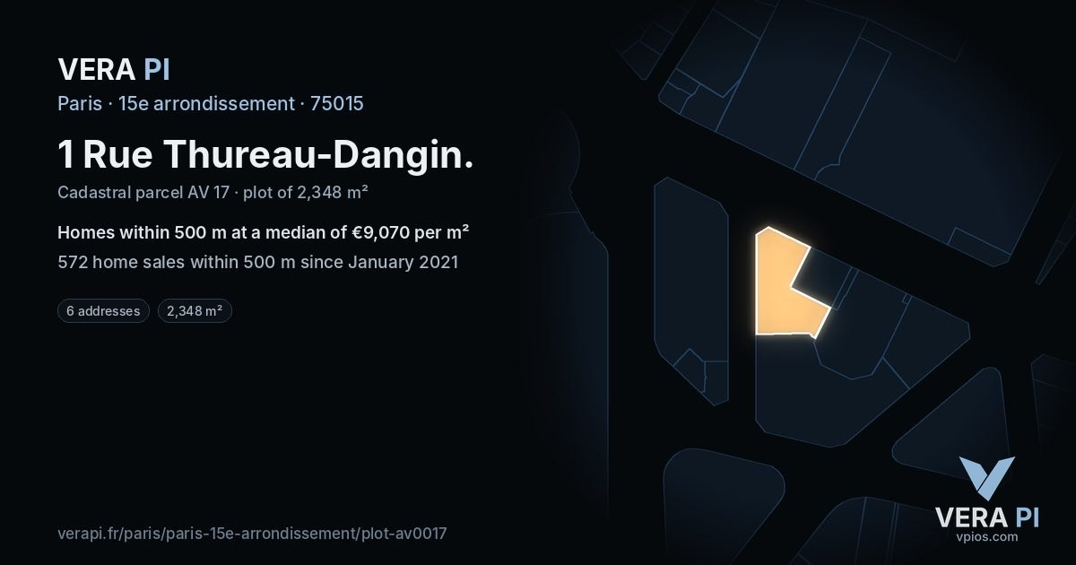 1 Rue Thureau-Dangin, 15e arrondissement at night – the plot lit, the parcels around coloured by the prices near them