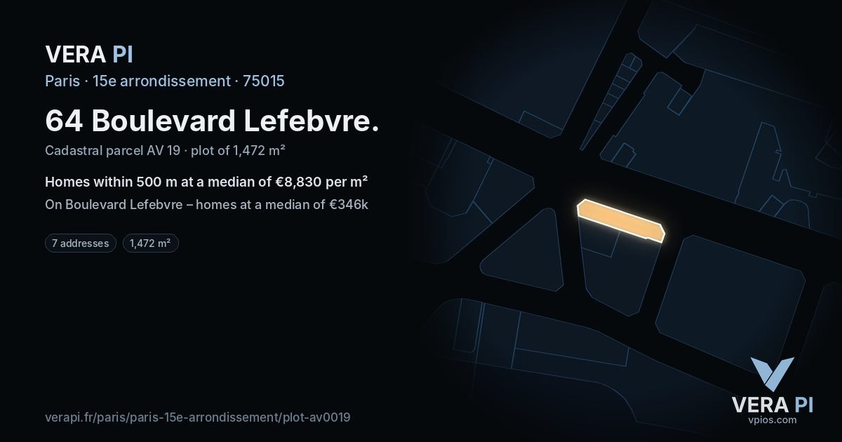 64 Boulevard Lefebvre, 15e arrondissement at night – the plot lit, the parcels around coloured by the prices near them