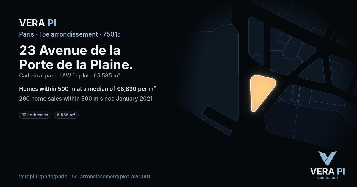 23 Avenue de la Porte de la Plaine, 15e arrondissement at night – the plot lit, the parcels around coloured by the prices near them