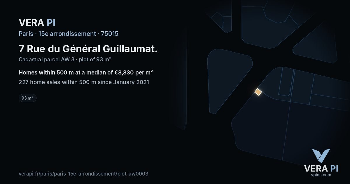 7 Rue du Général Guillaumat, 15e arrondissement at night – the plot lit, the parcels around coloured by the prices near them