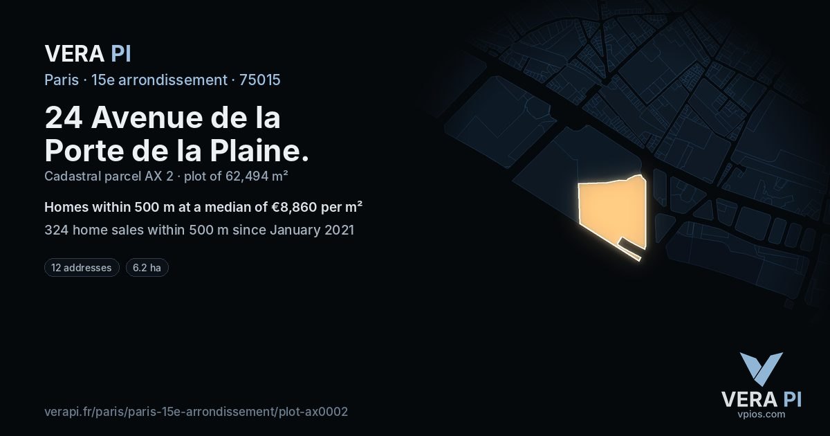 24 Avenue de la Porte de la Plaine, 15e arrondissement at night – the plot lit, the parcels around coloured by the prices near them