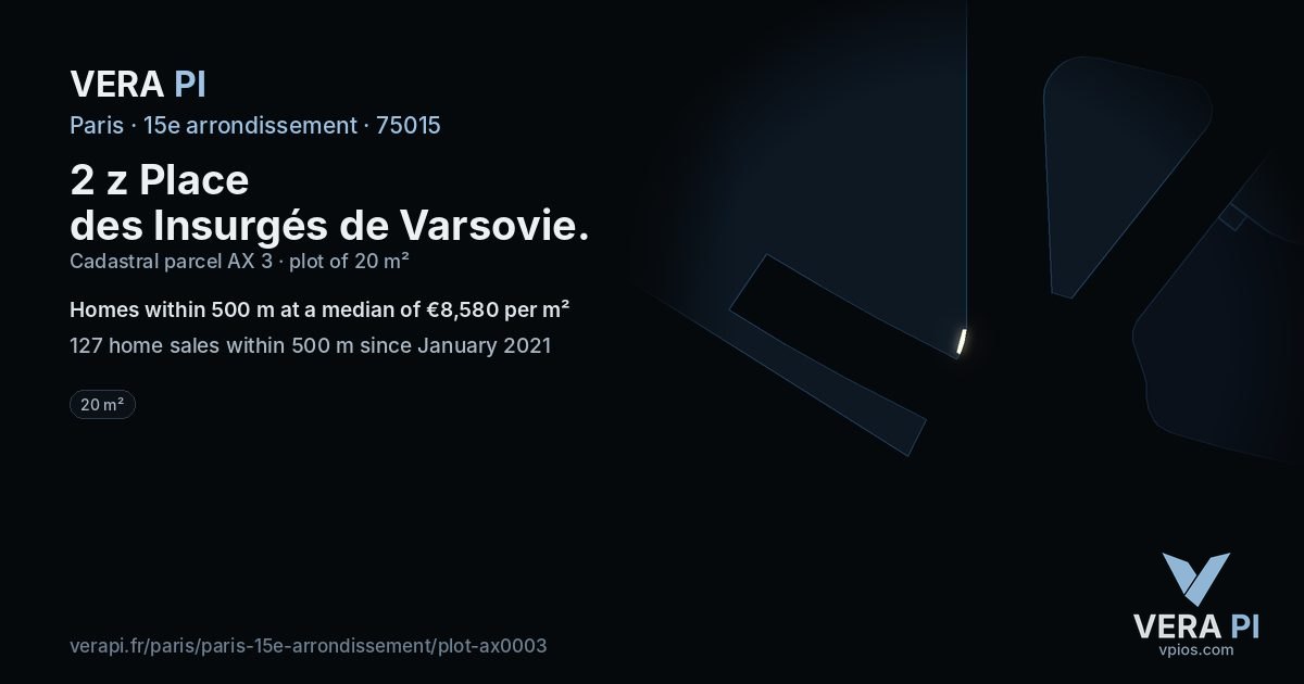 2 z Place des Insurgés de Varsovie, 15e arrondissement at night – the plot lit, the parcels around coloured by the prices near them