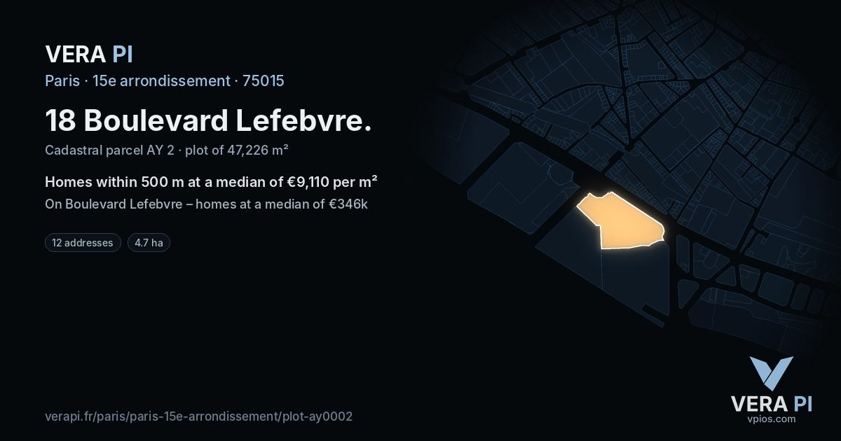 18 Boulevard Lefebvre, 15e arrondissement at night – the plot lit, the parcels around coloured by the prices near them