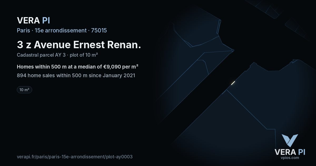 3 z Avenue Ernest Renan, 15e arrondissement at night – the plot lit, the parcels around coloured by the prices near them