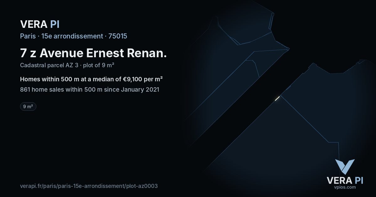 7 z Avenue Ernest Renan, 15e arrondissement at night – the plot lit, the parcels around coloured by the prices near them