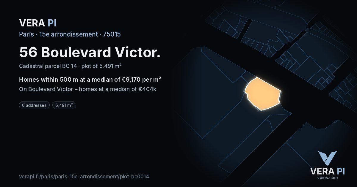 56 Boulevard Victor, 15e arrondissement at night – the plot lit, the parcels around coloured by the prices near them