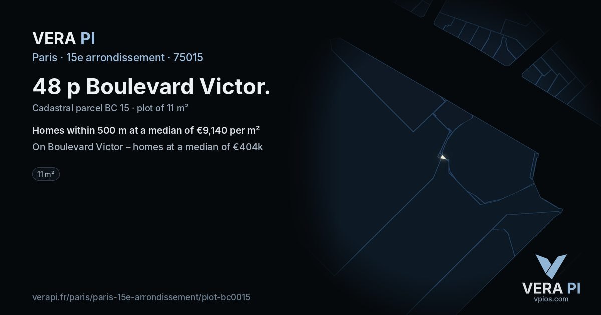 48 p Boulevard Victor, 15e arrondissement at night – the plot lit, the parcels around coloured by the prices near them