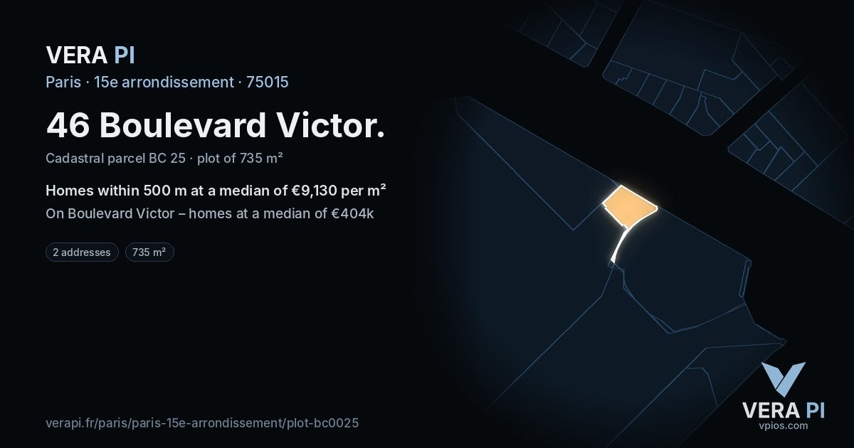 46 Boulevard Victor, 15e arrondissement at night – the plot lit, the parcels around coloured by the prices near them