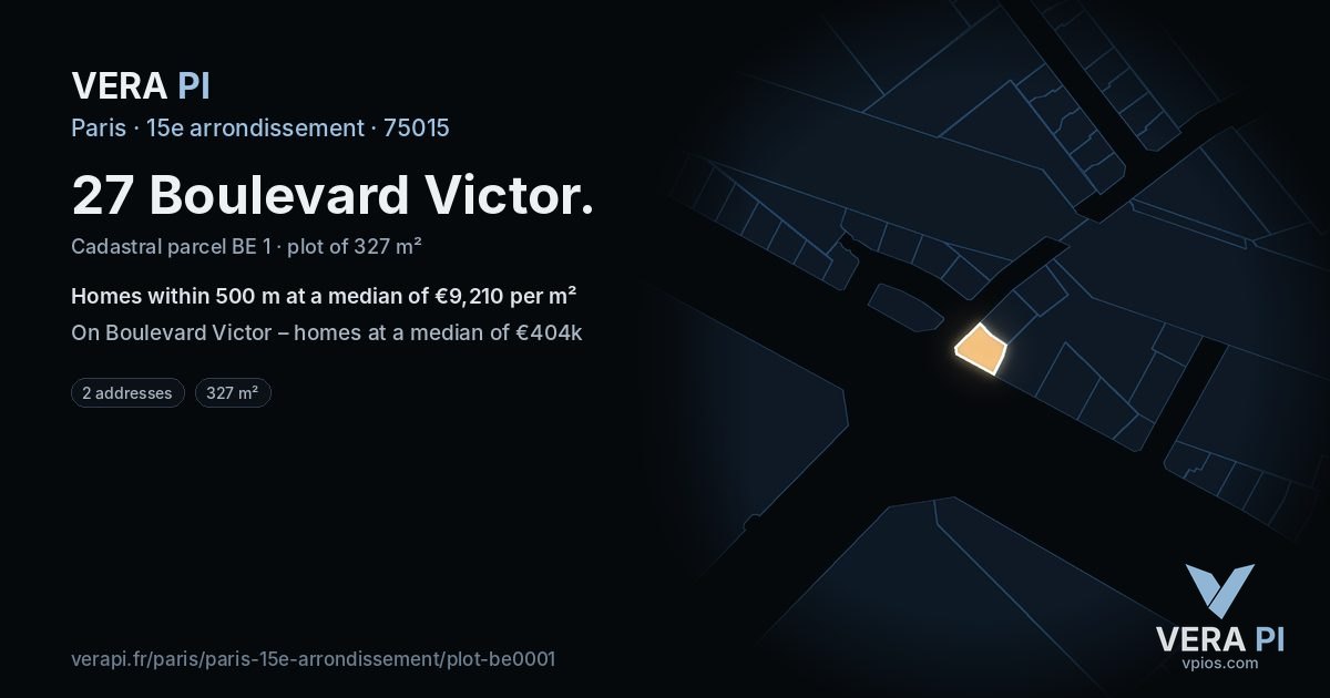 27 Boulevard Victor, 15e arrondissement at night – the plot lit, the parcels around coloured by the prices near them