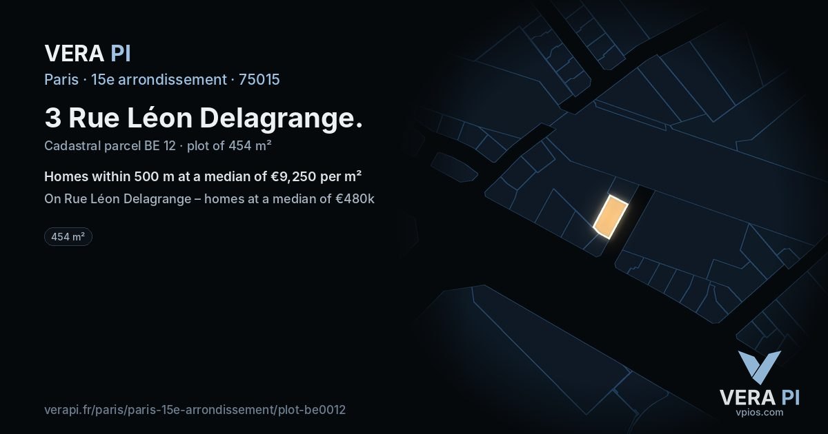 3 Rue Léon Delagrange, 15e arrondissement at night – the plot lit, the parcels around coloured by the prices near them