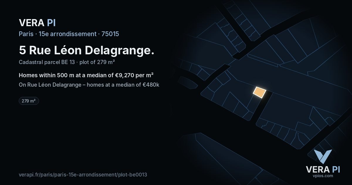 5 Rue Léon Delagrange, 15e arrondissement at night – the plot lit, the parcels around coloured by the prices near them