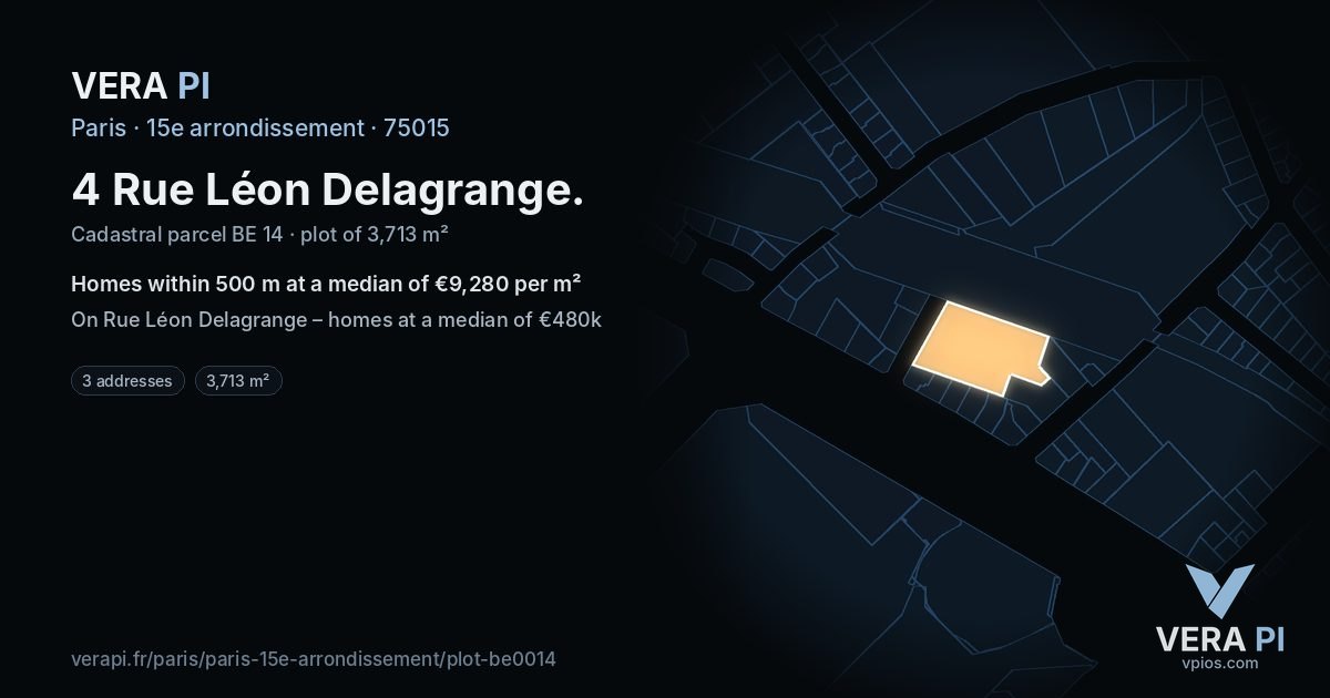 4 Rue Léon Delagrange, 15e arrondissement at night – the plot lit, the parcels around coloured by the prices near them