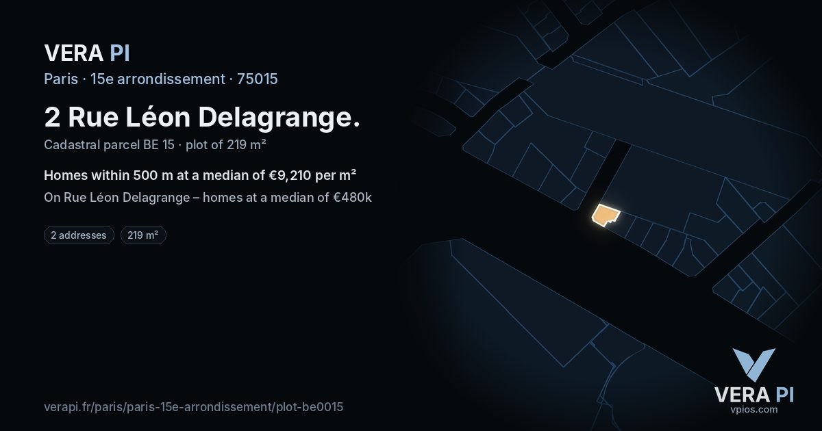 2 Rue Léon Delagrange, 15e arrondissement at night – the plot lit, the parcels around coloured by the prices near them