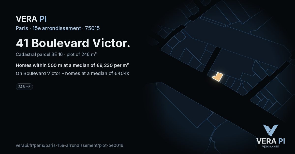41 Boulevard Victor, 15e arrondissement at night – the plot lit, the parcels around coloured by the prices near them