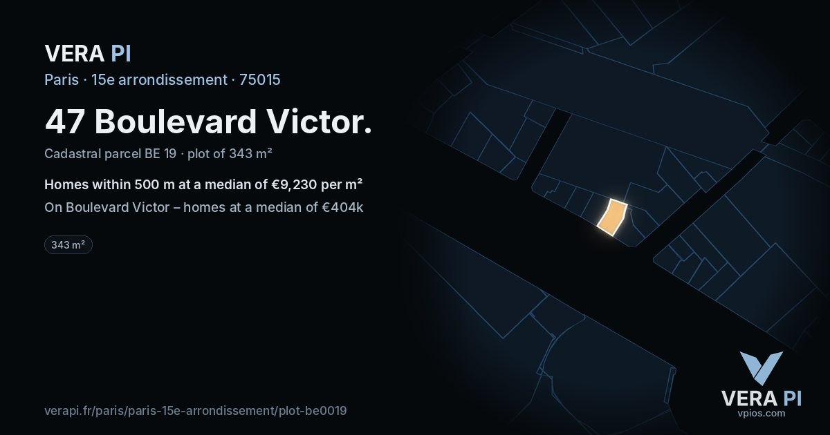 47 Boulevard Victor, 15e arrondissement at night – the plot lit, the parcels around coloured by the prices near them
