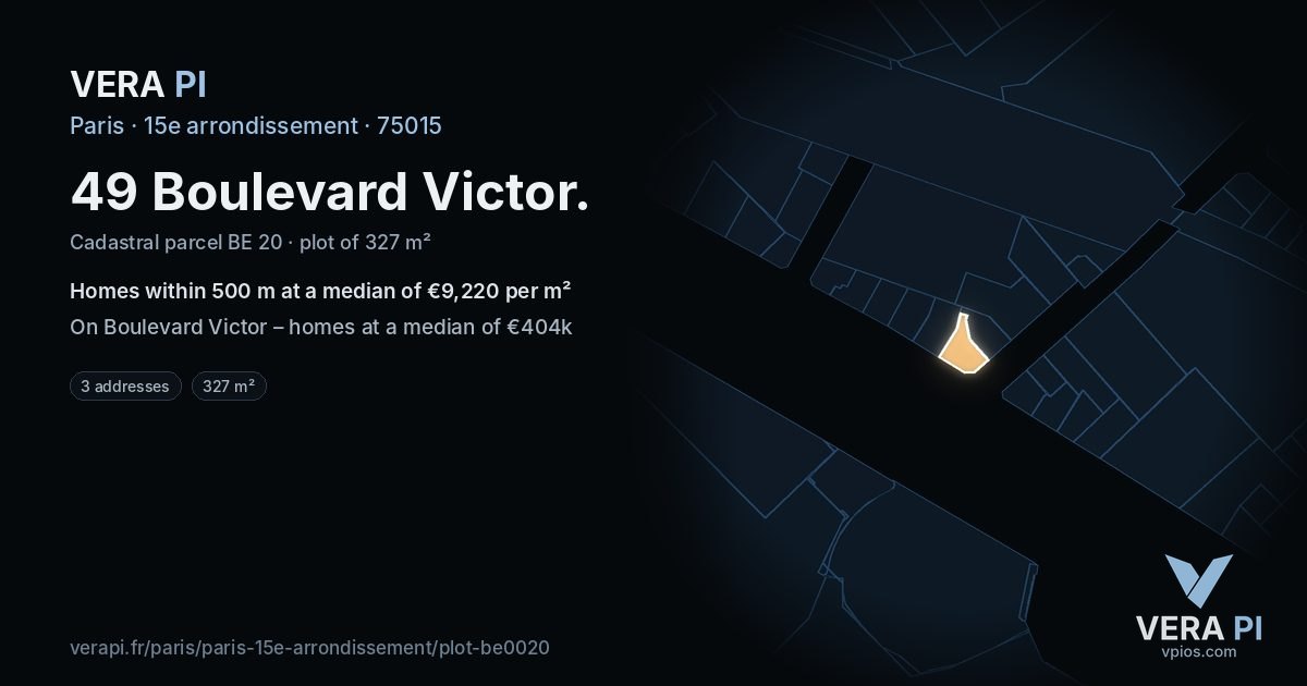 49 Boulevard Victor, 15e arrondissement at night – the plot lit, the parcels around coloured by the prices near them