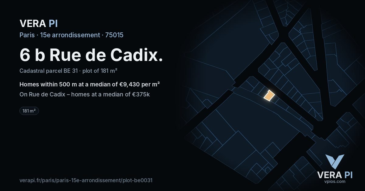 6 b Rue de Cadix, 15e arrondissement at night – the plot lit, the parcels around coloured by the prices near them