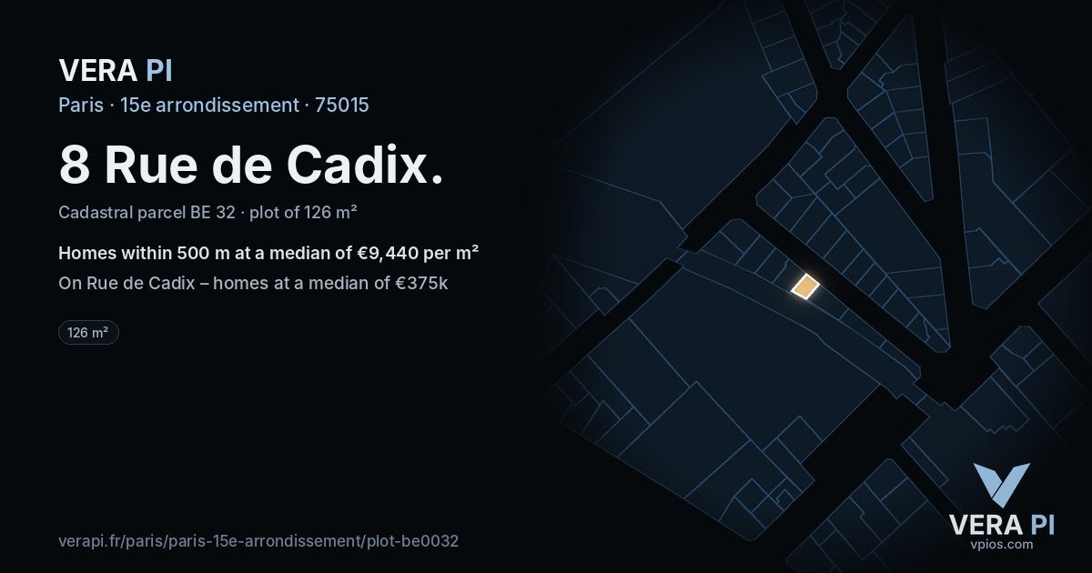 8 Rue de Cadix, 15e arrondissement at night – the plot lit, the parcels around coloured by the prices near them