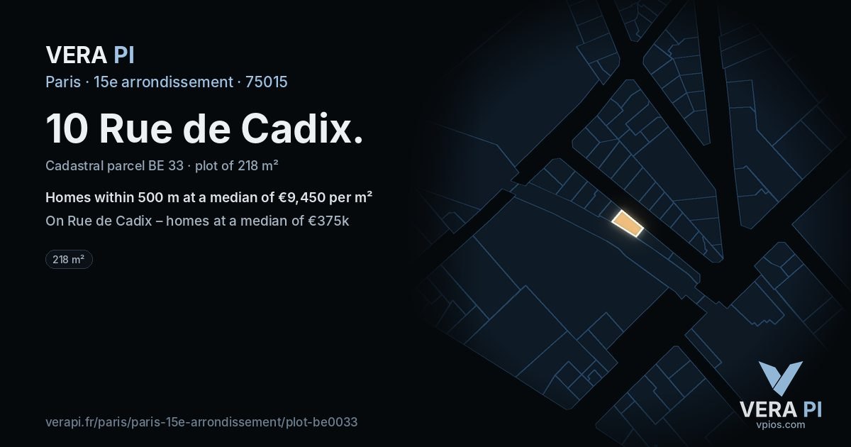 10 Rue de Cadix, 15e arrondissement at night – the plot lit, the parcels around coloured by the prices near them
