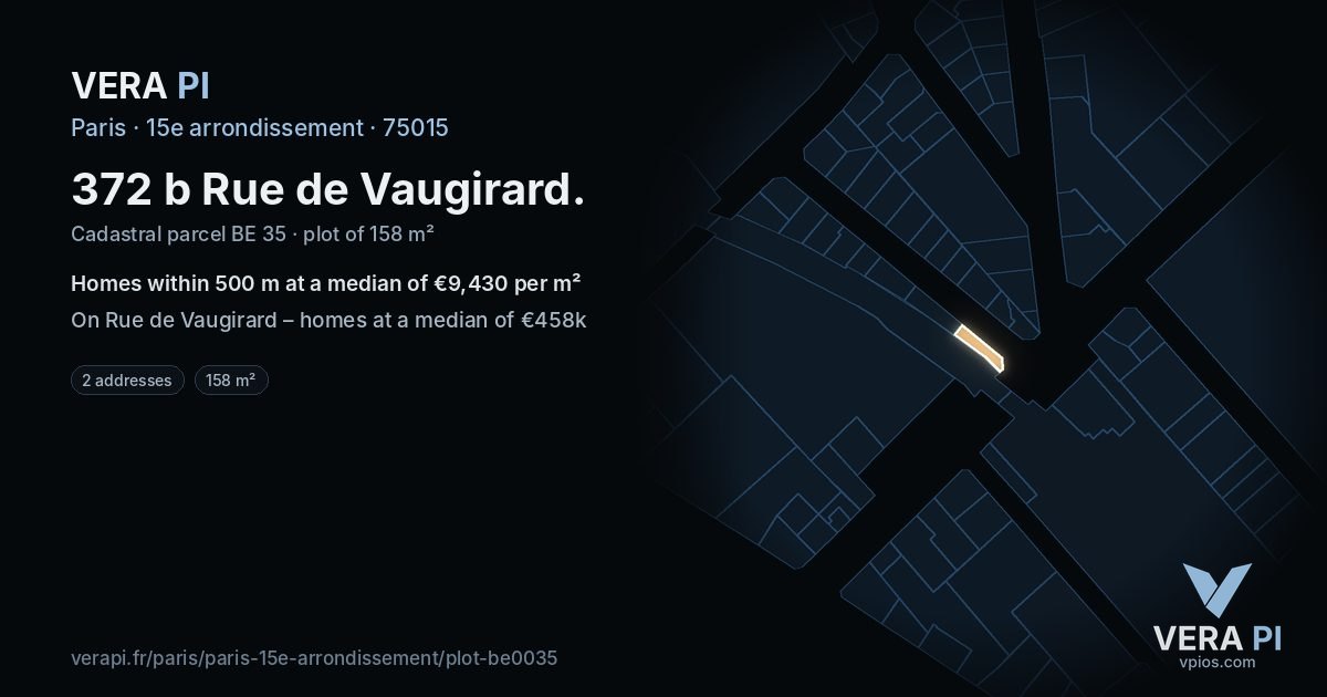 372 b Rue de Vaugirard, 15e arrondissement at night – the plot lit, the parcels around coloured by the prices near them