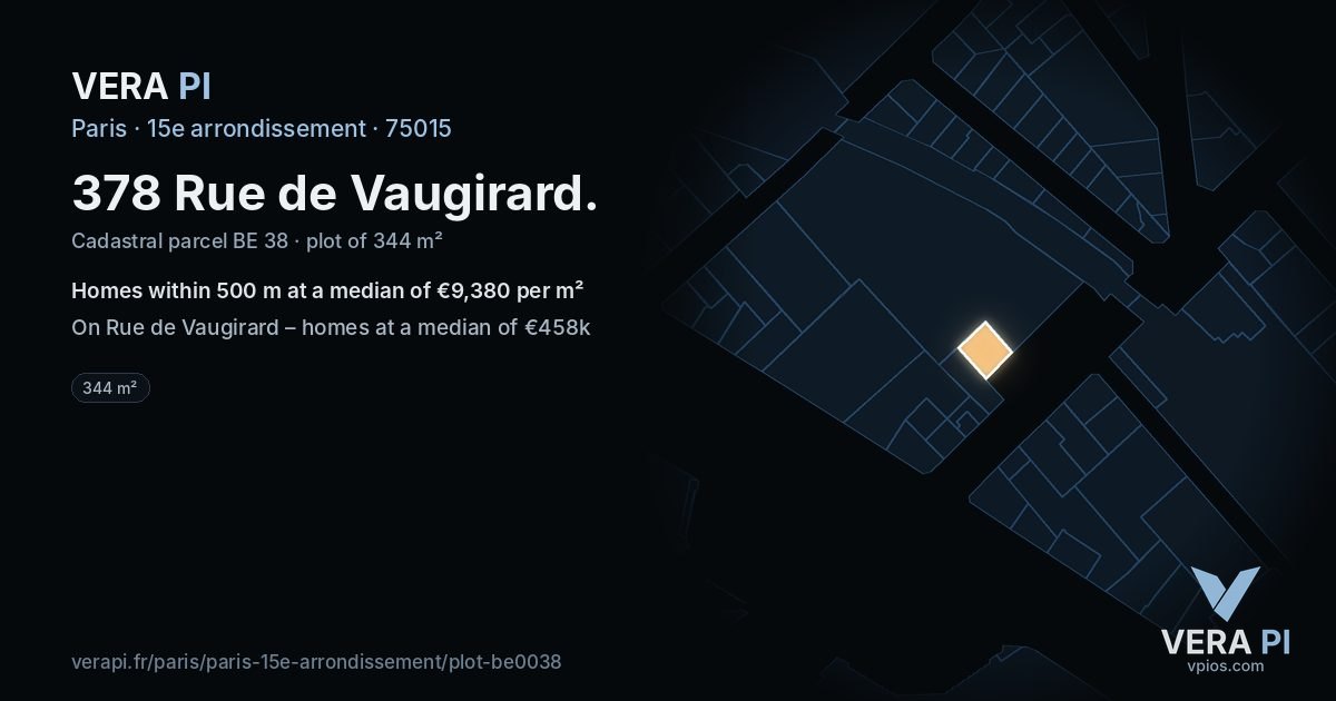 378 Rue de Vaugirard, 15e arrondissement at night – the plot lit, the parcels around coloured by the prices near them
