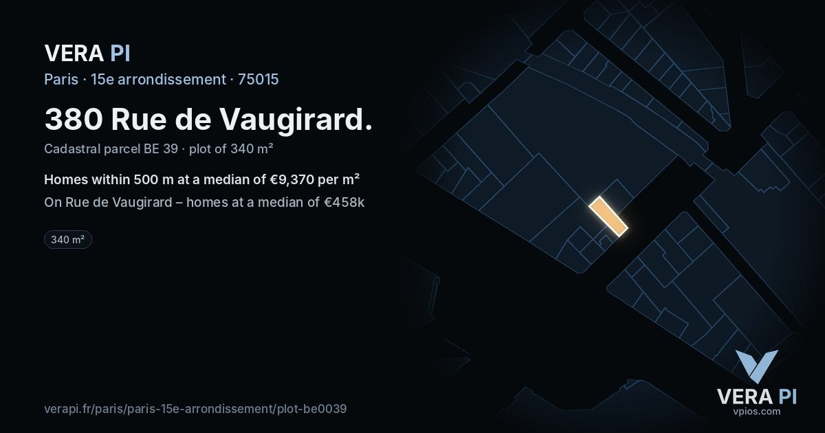380 Rue de Vaugirard, 15e arrondissement at night – the plot lit, the parcels around coloured by the prices near them