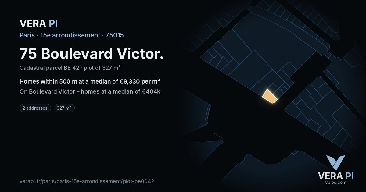 75 Boulevard Victor, 15e arrondissement at night – the plot lit, the parcels around coloured by the prices near them