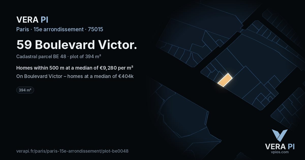 59 Boulevard Victor, 15e arrondissement at night – the plot lit, the parcels around coloured by the prices near them
