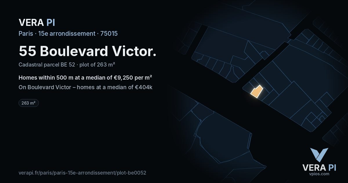 55 Boulevard Victor, 15e arrondissement at night – the plot lit, the parcels around coloured by the prices near them