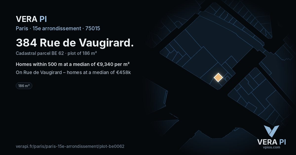 384 Rue de Vaugirard, 15e arrondissement at night – the plot lit, the parcels around coloured by the prices near them