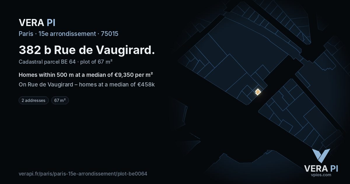 382 b Rue de Vaugirard, 15e arrondissement at night – the plot lit, the parcels around coloured by the prices near them