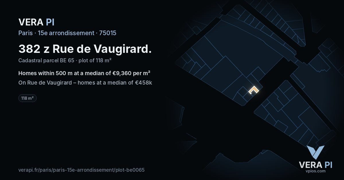382 z Rue de Vaugirard, 15e arrondissement at night – the plot lit, the parcels around coloured by the prices near them