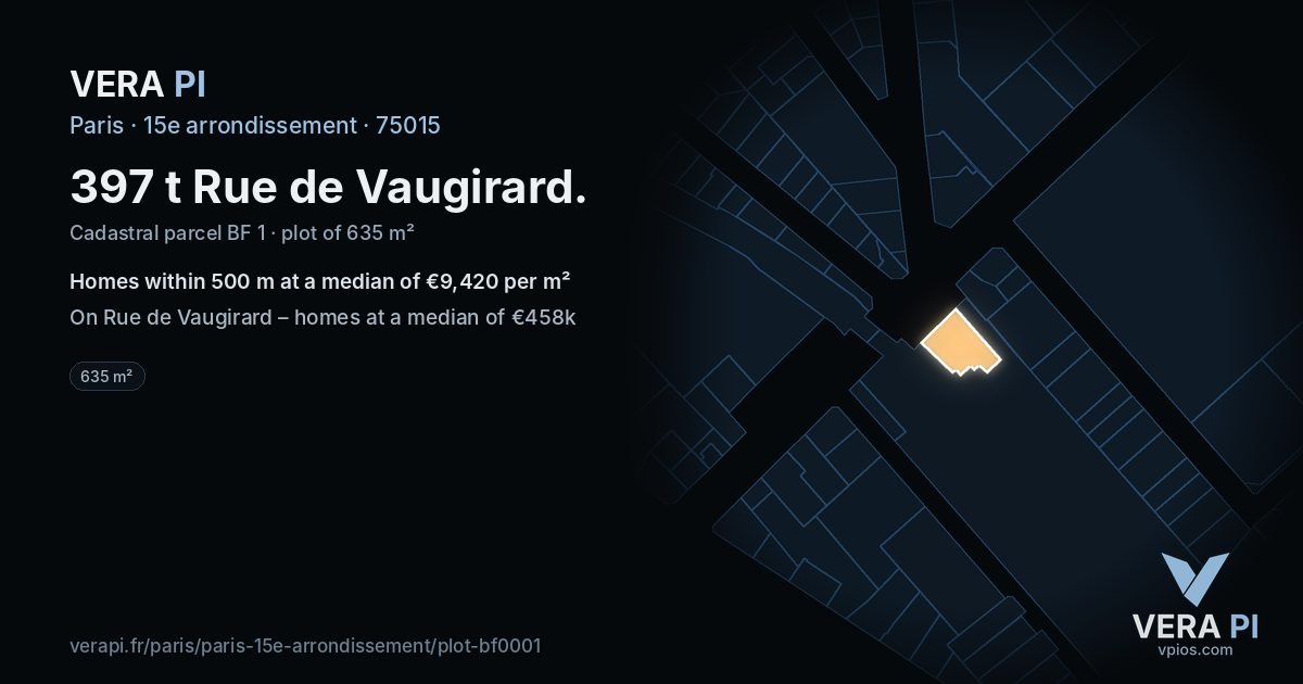 397 t Rue de Vaugirard, 15e arrondissement at night – the plot lit, the parcels around coloured by the prices near them
