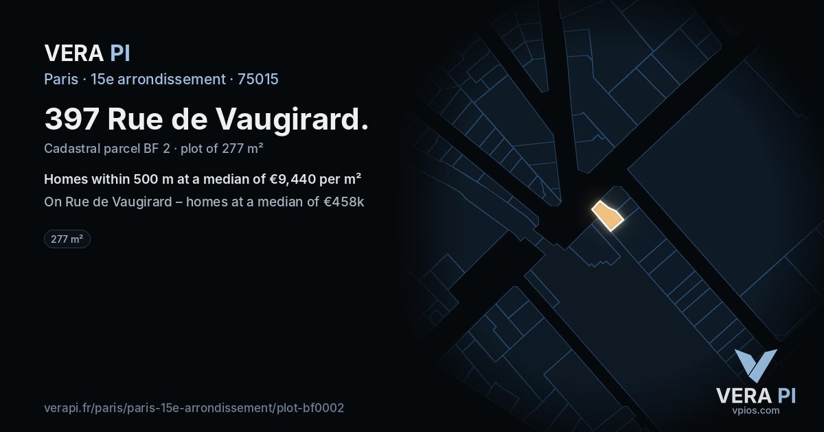 397 Rue de Vaugirard, 15e arrondissement at night – the plot lit, the parcels around coloured by the prices near them