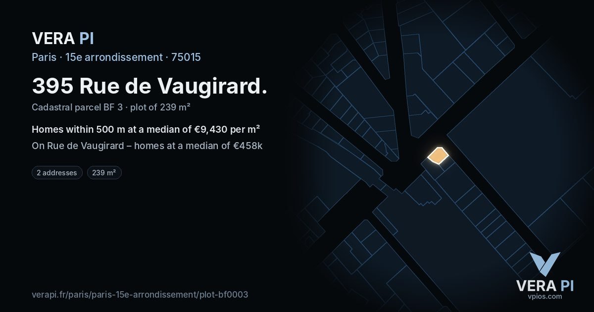 395 Rue de Vaugirard, 15e arrondissement at night – the plot lit, the parcels around coloured by the prices near them