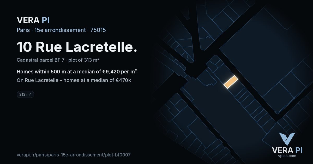 10 Rue Lacretelle, 15e arrondissement at night – the plot lit, the parcels around coloured by the prices near them