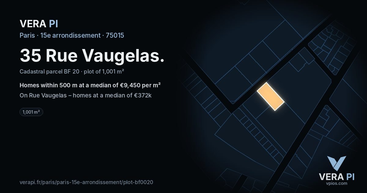 35 Rue Vaugelas, 15e arrondissement at night – the plot lit, the parcels around coloured by the prices near them