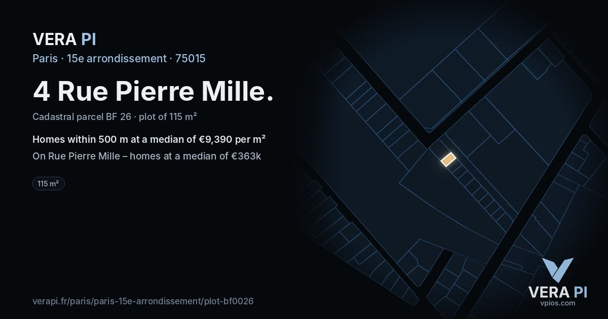 4 Rue Pierre Mille, 15e arrondissement at night – the plot lit, the parcels around coloured by the prices near them