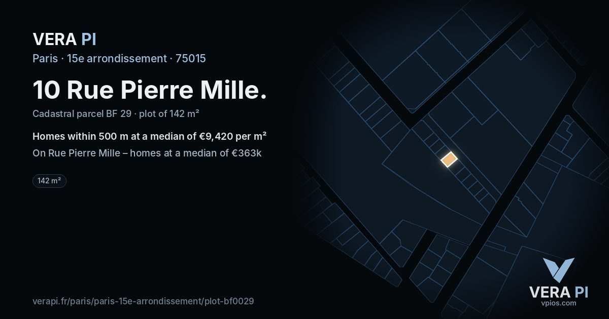 10 Rue Pierre Mille, 15e arrondissement at night – the plot lit, the parcels around coloured by the prices near them