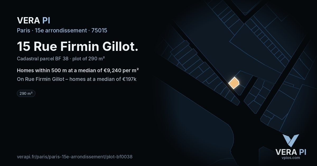 15 Rue Firmin Gillot, 15e arrondissement at night – the plot lit, the parcels around coloured by the prices near them