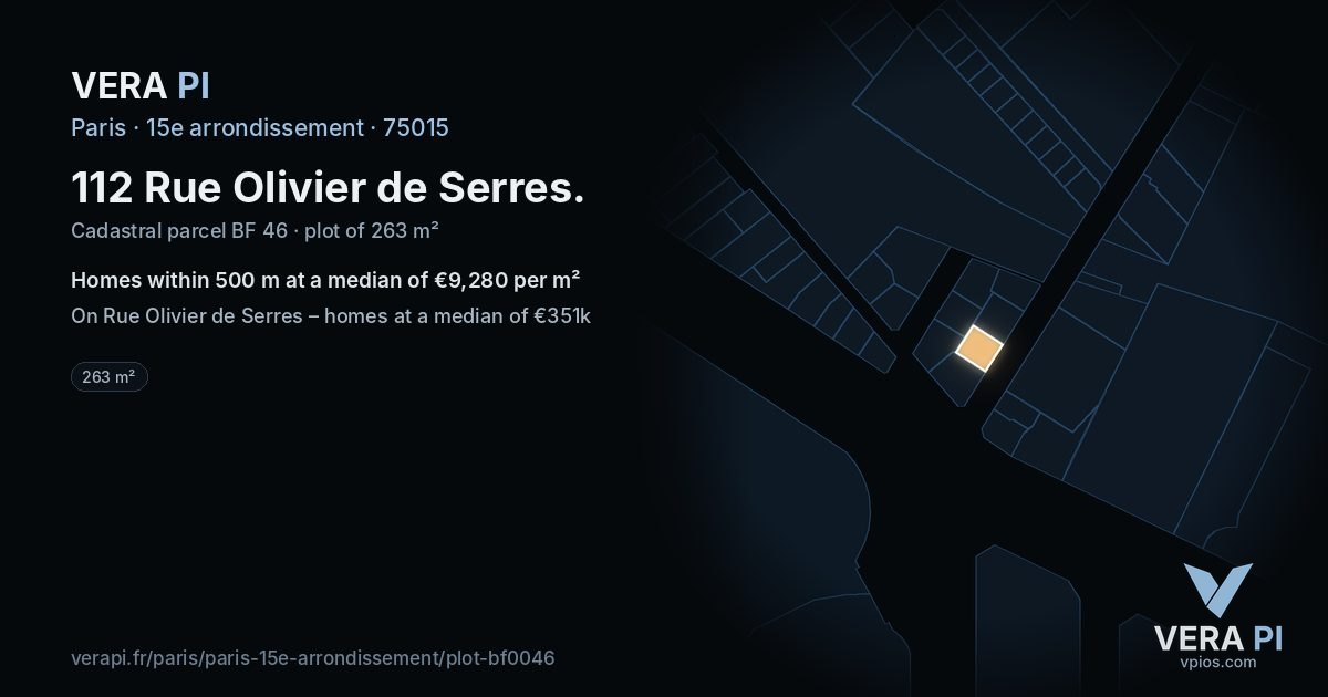 112 Rue Olivier de Serres, 15e arrondissement at night – the plot lit, the parcels around coloured by the prices near them