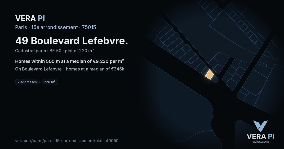 49 Boulevard Lefebvre, 15e arrondissement at night – the plot lit, the parcels around coloured by the prices near them