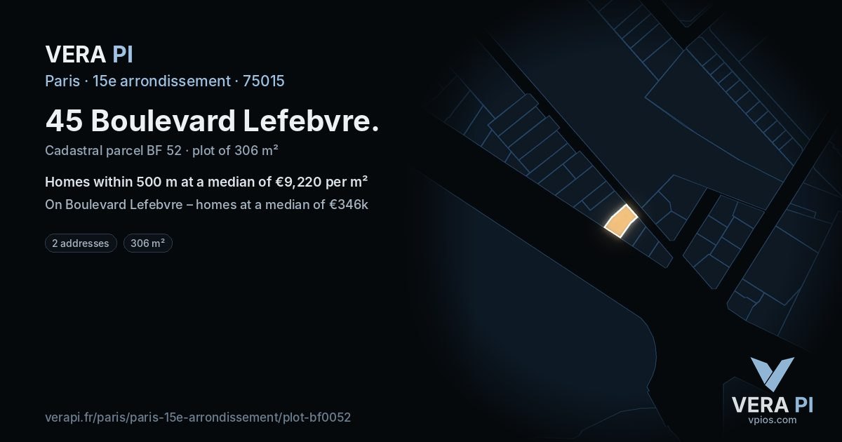 45 Boulevard Lefebvre, 15e arrondissement at night – the plot lit, the parcels around coloured by the prices near them