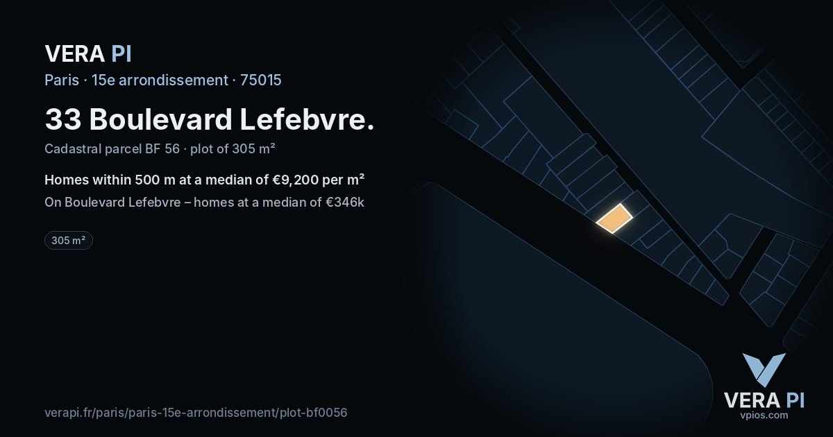 33 Boulevard Lefebvre, 15e arrondissement at night – the plot lit, the parcels around coloured by the prices near them